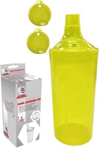 Plastic Feeding Cup with 2 Lids Adult Feeder Beaker with Large & Small Spouts, Straw Holes – Ideal for Liquids & Blended Foods – Easy to Hold, Spill-Resistant, Perfect for Home & Hospital Use (Yellow)