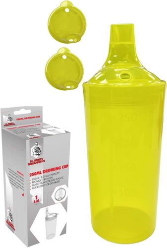 Plastic Feeding Cup with 2 Lids Adult Feeder Beaker with Large & Small Spouts, Straw Holes – Ideal for Liquids & Blended Foods – Easy to Hold, Spill-Resistant, Perfect for Home & Hospital Use (Yellow)