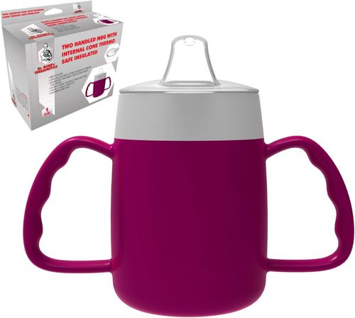 Two Handled 140ml Adult Drinking Cup, Internal Cone, and Spouted Lid. Perfect for A Spill-Proof Sipping Experience Adult Drinking Mug/Drinking Cup/Sippy Cup Get Your Drinking Aid