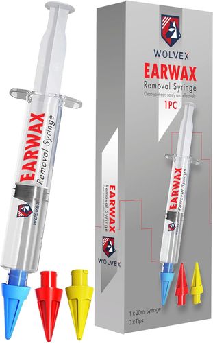 Wolvex Ear Wax Remover Syringe Kit with 3 x Soft Quad-Stream Ear Wax Removal Tips - Reusable Ear Wax Remover - Improves Hearing and Ear Health Naturally - Professional Ear Wax Remover