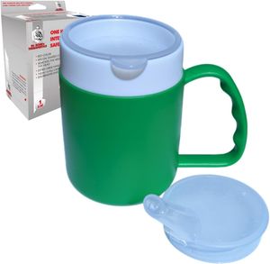 DR. BONE'S THERAPEUTICS ® 2 Lids Green Mug with Internal Cone with Spouted Lid with Small Opening, Drinking aid, Thermo Mug, Feeding Cup 140 ml