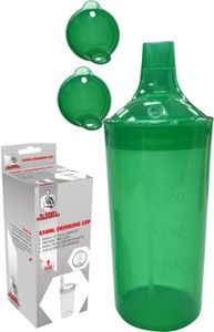 Plastic Feeding Cup with 2 Lids Adult Feeder Beaker with Large & Small Spouts, Straw Holes – Ideal for Liquids & Blended Foods – Easy to Hold, Spill-Resistant, Perfect for Home & Hospital Use (Green)
