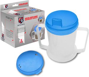 Wolvex 350ML Adult Drinking Cup Beaker with Handles & Anti Spill lids for Disabled Adults Dishwasher and Microwave Safe BPA, PVC and Latex Free