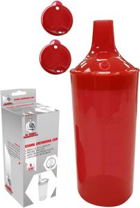 Plastic Feeding Cup with 2 Lids Adult Feeder Beaker with Large & Small Spouts, Straw Holes – Ideal for Liquids & Blended Foods – Easy to Hold, Spill-Resistant, Perfect for Home & Hospital Use (Red)