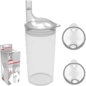 Plastic Feeding Cup with 2 Lids Adult Feeder Beaker with Large & Small Spouts, Straw Holes – Ideal for Liquids & Blended Foods – Easy to Hold, Spill-Resistant, Perfect for Home & Hospital Use (Clear)