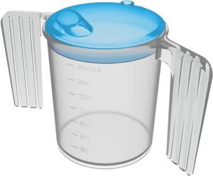 Two Handled 350ML Plastic Feeding Cup with Spout Adult Feeder Beaker Disability Drinking, Adult Drinking for Disabled Adults Cup Feeder Cup with Handle with Wide Spout Dishwasher Safe - Blue Lid