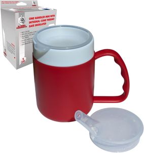DR. BONE'S THERAPEUTICS ® Red 2 Lids Mug with Internal Cone with Spouted Lid with Small Opening, Drinking aid, Thermo Mug, Feeding Cup 140 ml